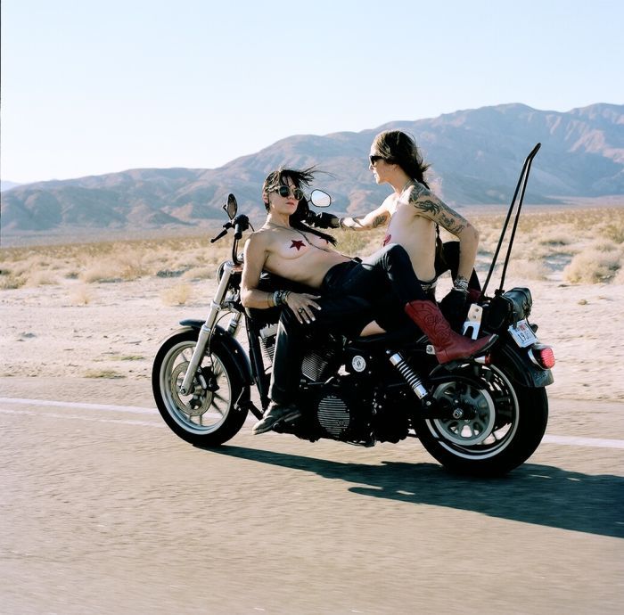 Girls on a motorcycle in Novosibirsk