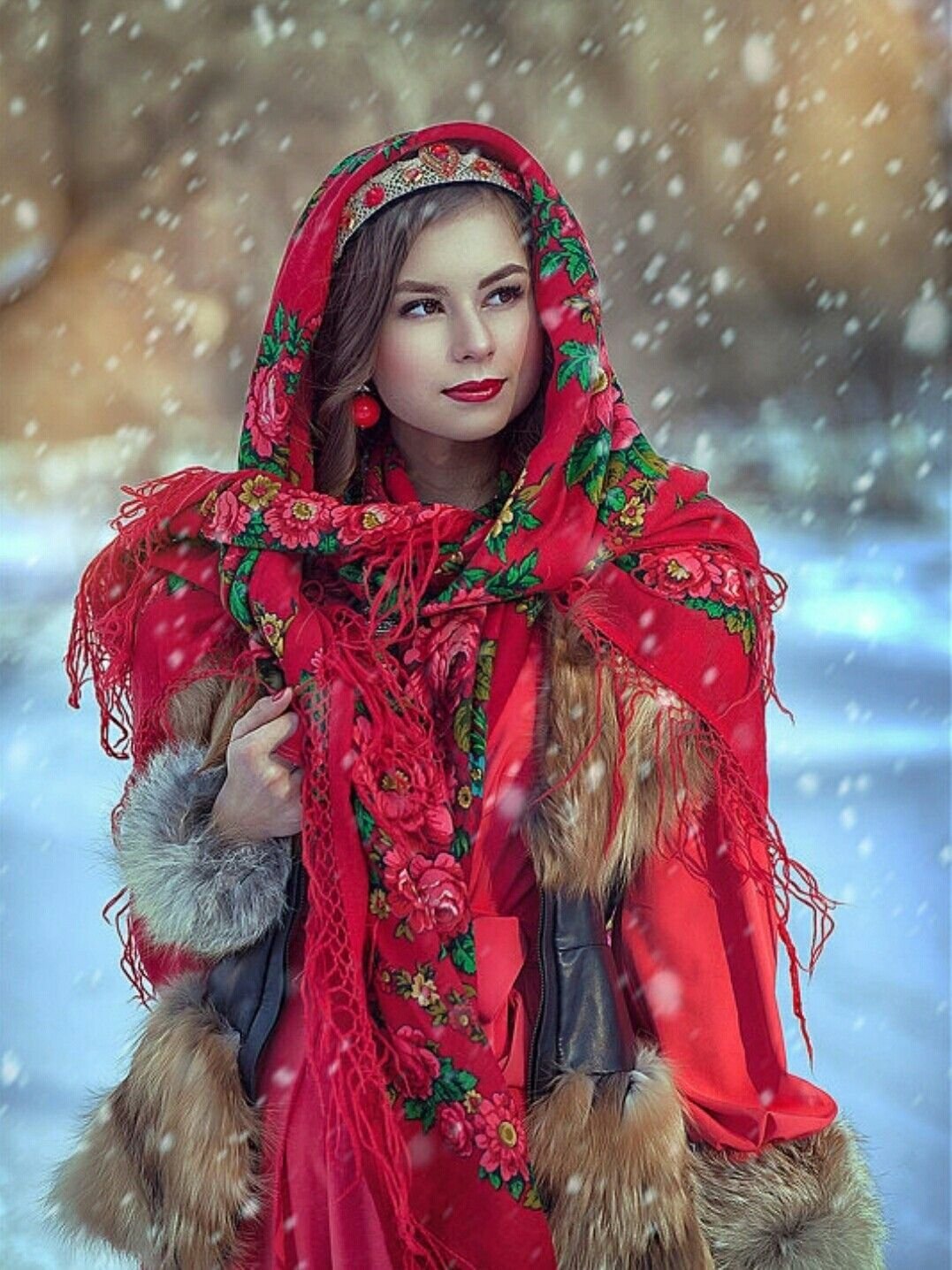 Beautiful girl Women in Slavic costumes in Novosibirsk